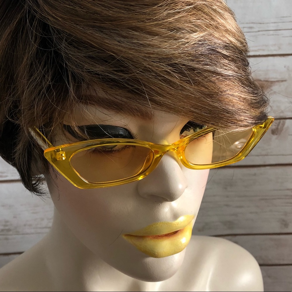 Yellow Slim Cat Eye Translucent Sunglasses W/Case - Picture 3 of 3